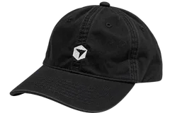 Black cap with a small white geometric Cursor logo embroidered on the front and a curved stitched brim