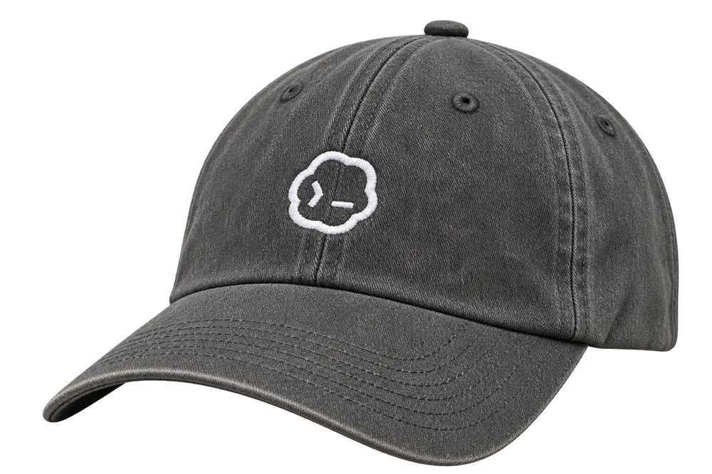 Washed charcoal OpenAI Codex cap with a white terminal mark embroidered on the front